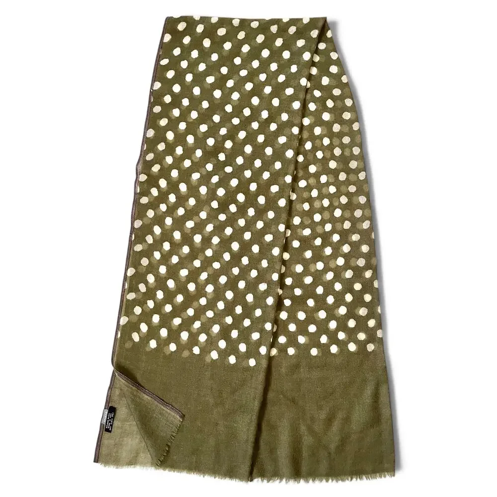 Matta Wool Silk Olive Green White Polka-Dot Lightweight Patti Scarf